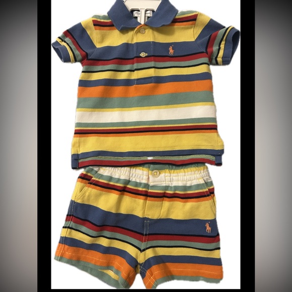 Baby Ralph Lauren Striped Multicolor Polo Shirt & Shorts Set 9Mnths